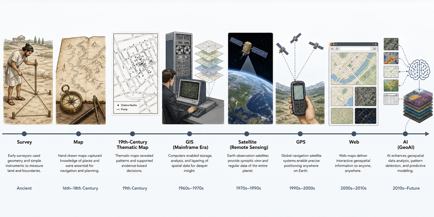Illustrated timeline of geospatial technology history