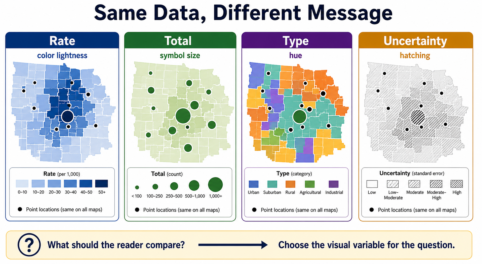 Same data, different map message