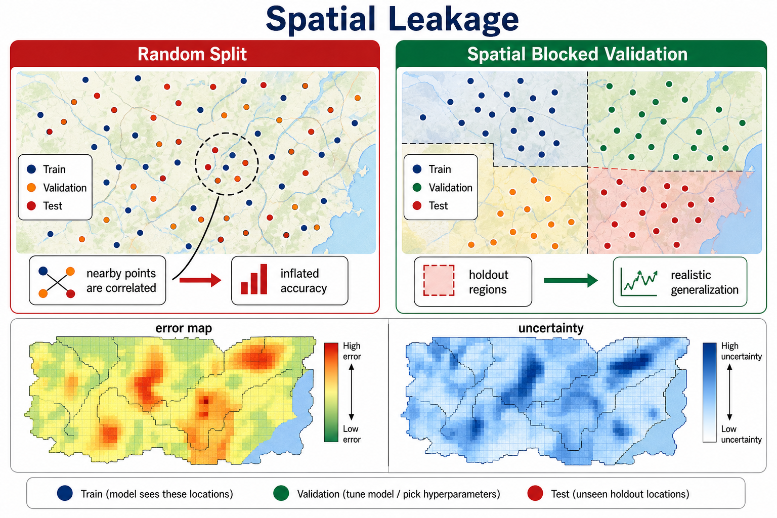Spatial leakage and blocked validation